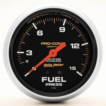 AutoMeter 5411 2-5/8" FUEL PRESSURE, 0-15 PSI, LIQUID FILLED, PRO-COMP
