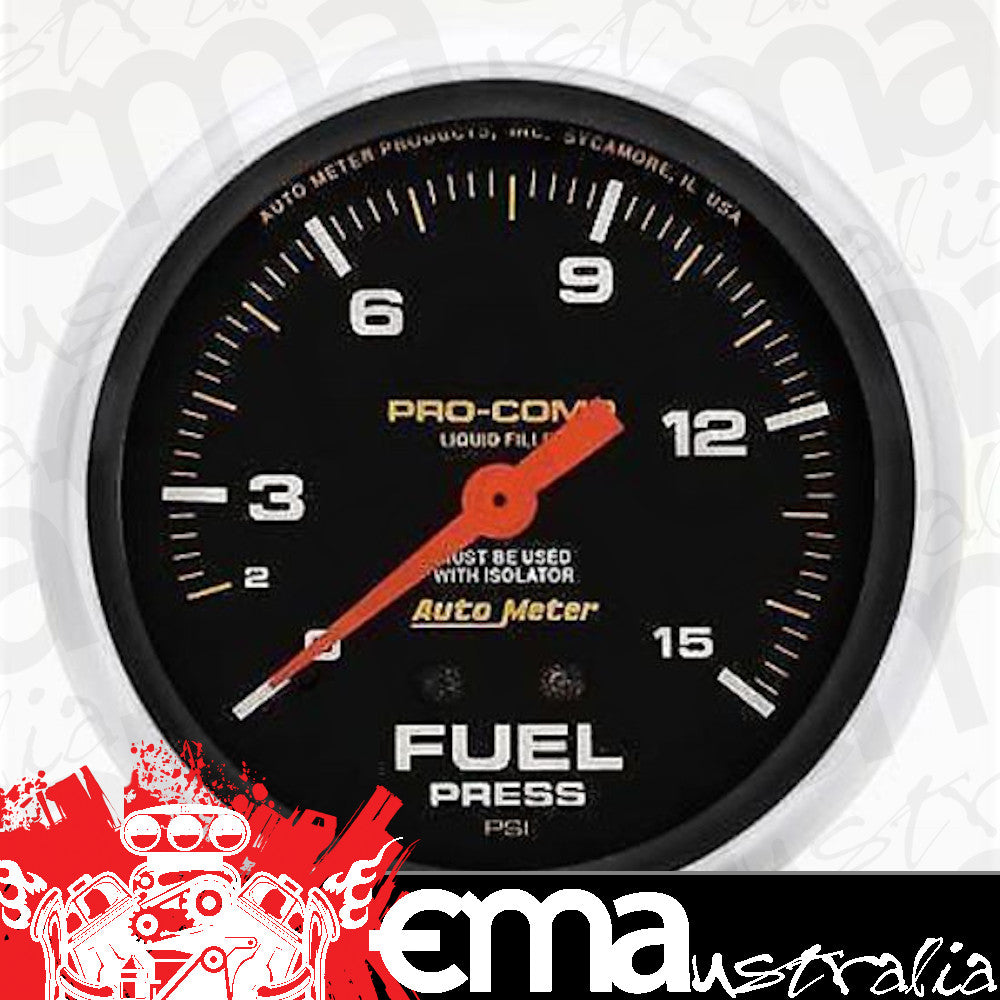 AutoMeter AU5413 Pro-Comp 2-5/8" Mech Fuel Pressure Gauge 0-15 PSI Liquid Filled