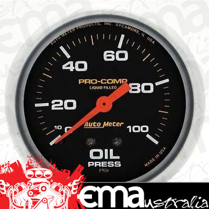 AutoMeter 5421 2-5/8" OIL PRESSURE, 0-100 PSI, LIQUID FILLED, PRO-COMP