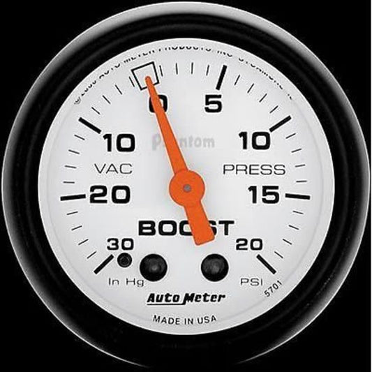AutoMeter AU5701 Phantom Mech Analog 2-1/16" Boost/Vacuum Gauge 30 In. Hg/20 PSI