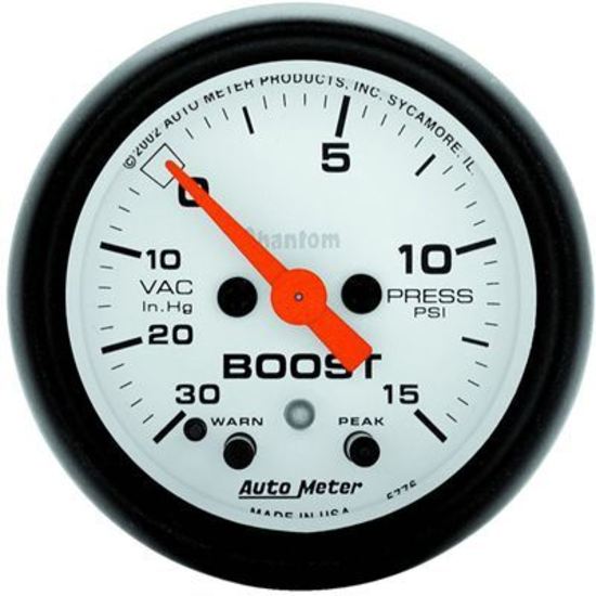 AutoMeter AU5776 Phantom Boost/Vacuum Gauge 2-1/16" Full Sweep Elec Peak Memory And Warning 30 In Hg./15 PSI