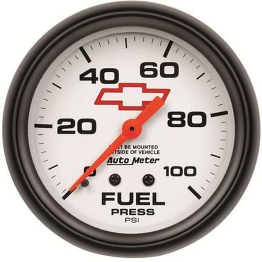 AutoMeter AU5812-00406 Chev Bow-Tie Fuel Pressure Gauge 2-5/8" White Dial Full Sweep Mech 0-100 PSI