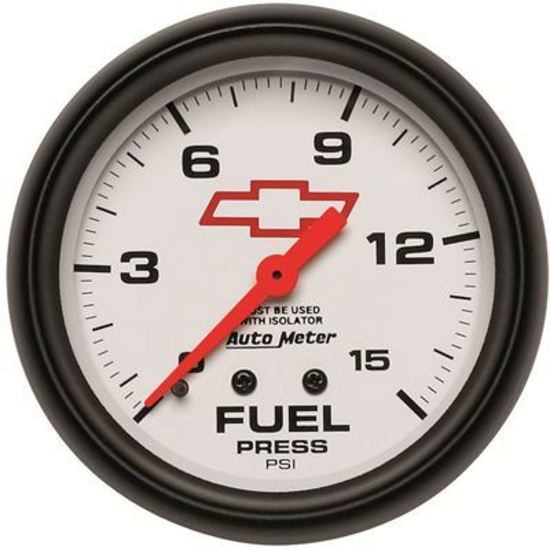 AutoMeter AU5813-00406 Chev Bow-Tie Fuel Pressure Gauge 2-5/8" White Dial Full Sweep Mech 0-15 PSI