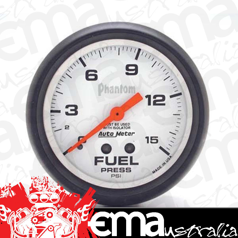 AutoMeter AU5813 Phantom 2-5/8" Mech Fuel Pressure Gauge 0-15 PSI W/Isolator