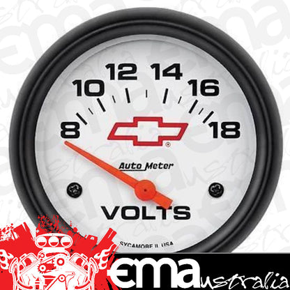AutoMeter 5891-00406 GAUGE, VOLTMETER, 2 5/8", 18V, ELECTRIC, CHEVY RED BOWTIE, WHITE