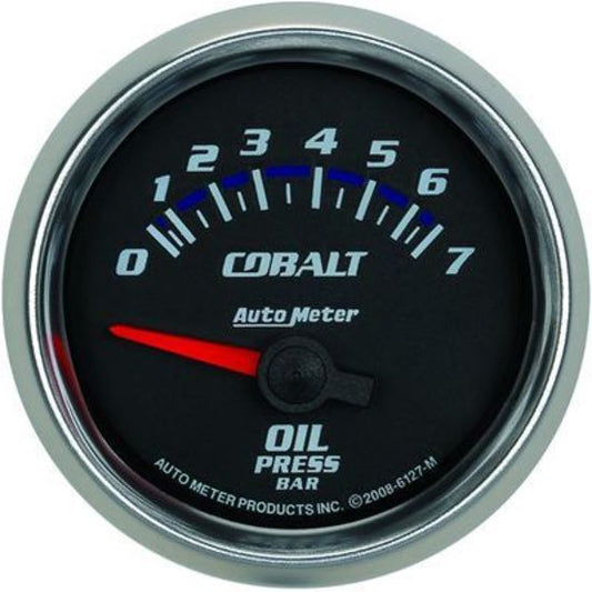 AutoMeter AU6127M Cobalt Oil Pressure 0-7 Bar Range 2-1/16" Analog Elecal Black Face Sending Unit