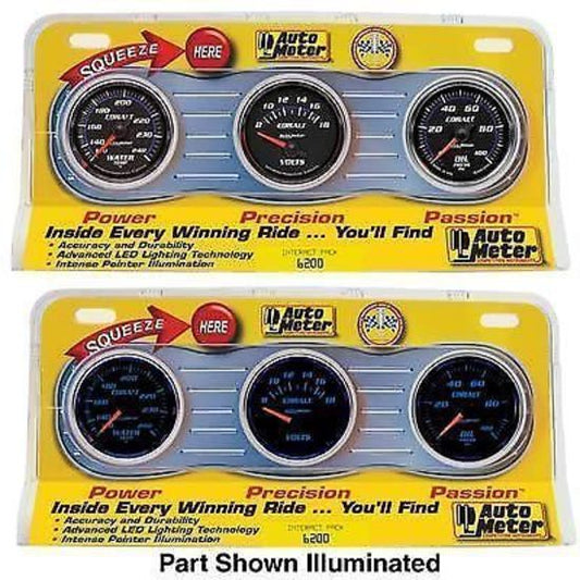 AutoMeter AU6200 Cobalt 2-1/16" 3 Gauge Kit Oil Pressure Water Temp Voltmeter