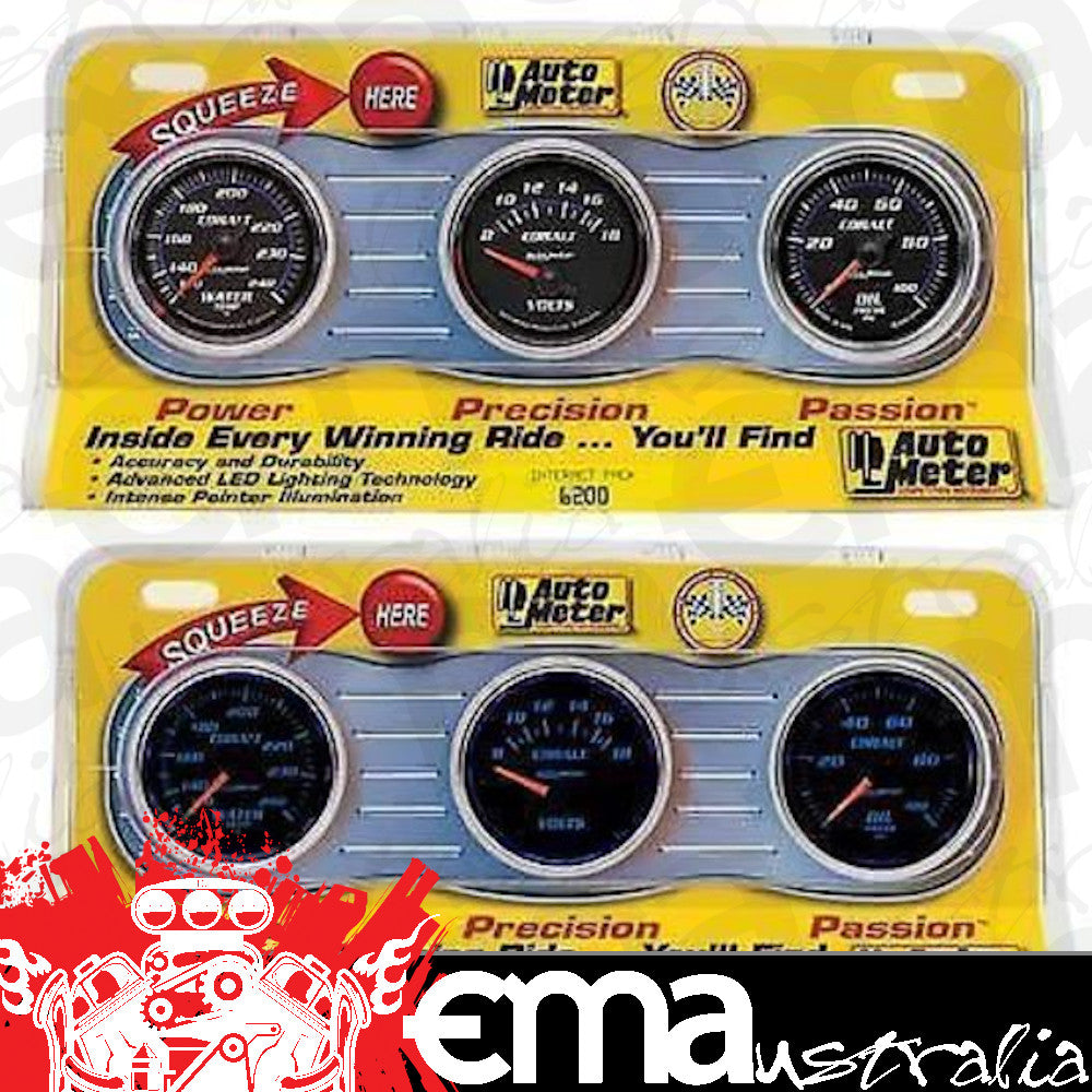 AutoMeter AU6200 Cobalt 2-1/16" 3 Gauge Kit Oil Pressure Water Temp Voltmeter