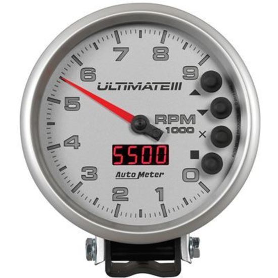AutoMeter AU6882 Ultimate IIi Tachometer 0-9000 RPM 5 In. Silver Face Memory Recall Analog Elecal