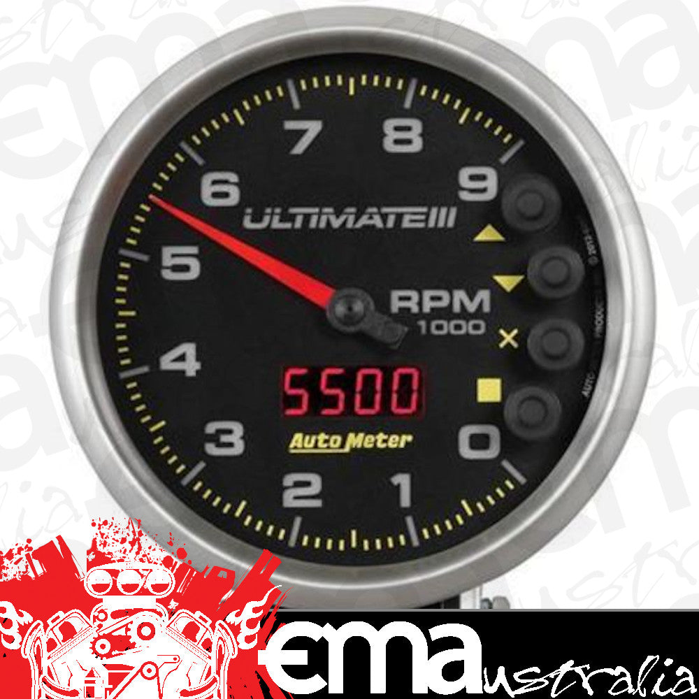 AutoMeter AU6887 Ultimate IIi Tachometer 0-9000 RPM 5 In. Black Face Memory Recall Analog Elecal