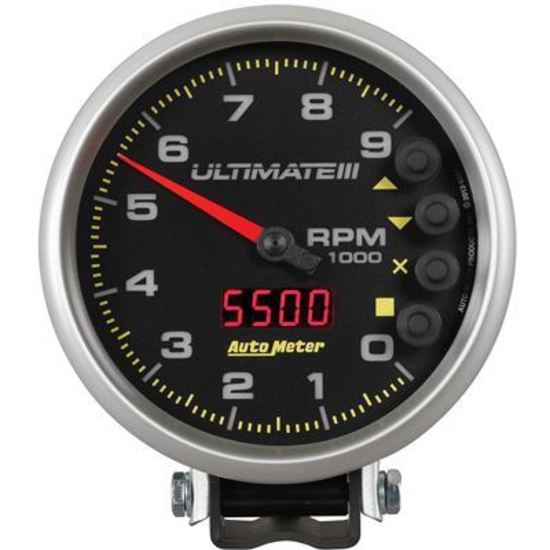 AutoMeter AU6887 Ultimate IIi Tachometer 0-9000 RPM 5 In. Black Face Memory Recall Analog Elecal