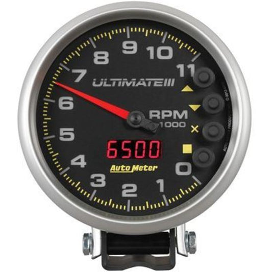 AutoMeter AU6888 Ultimate IIi Tachometer 0-11000 RPM 5 In. Black Face Memory Recall Analog Elecal