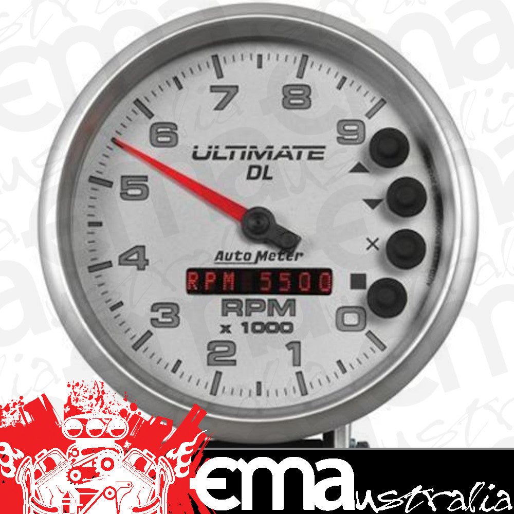 AutoMeter AU6894 Ultimate Dl Tachometer 0-9000 RPM 5 In. Diameter Silver Face Analog Elecal