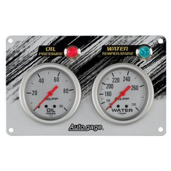 AutoMeter AU7065 Gauge 2-5" /82 Ga Race Panelag Silver Gauge Panel Oil Pressure Water Temperature
