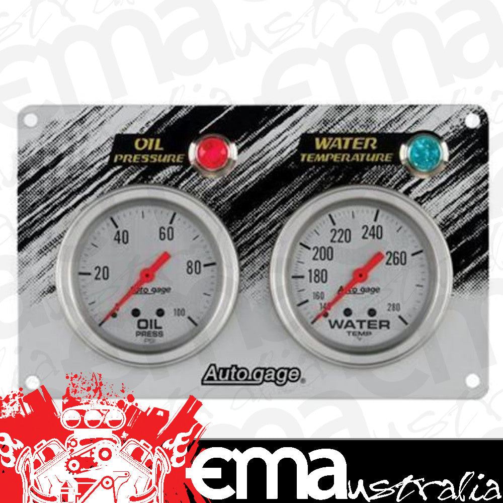 AutoMeter AU7065 Gauge 2-5" /82 Ga Race Panelag Silver Gauge Panel Oil Pressure Water Temperature