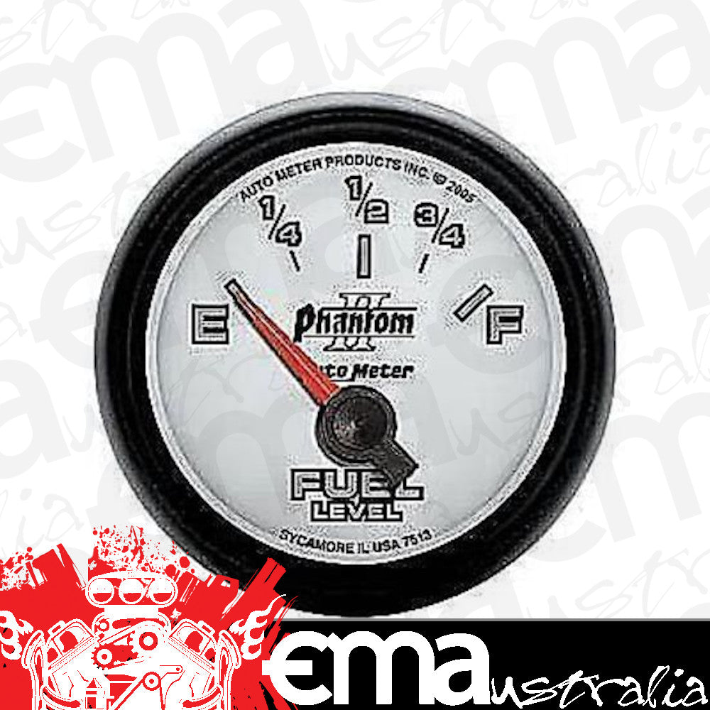 AutoMeter AU7513 Phantom II 2-1/16" Elec.Fuel Level Gauge 0-90 OHMS White/Black