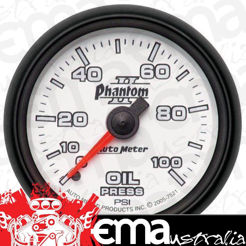 AutoMeter AU7521 Phantom II 2-1/16" Mech Oil Pressure Gauge 0-100 PSI