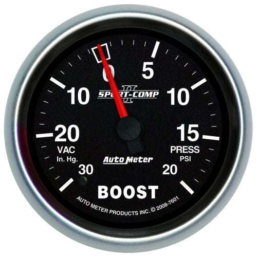AutoMeter AU7601 Sport-Comp II Boost/Vacuum Gauge 2-5/8" Full Sweep Mech 30 In. Hg./20 PSI