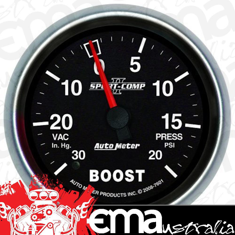 AutoMeter AU7601 Sport-Comp II Boost/Vacuum Gauge 2-5/8" Full Sweep Mech 30 In. Hg./20 PSI