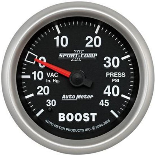 AutoMeter AU7608 Sport-Comp Boost/Vacuum 30 In. Hg./45 PSI 2-1/16" Analog Mech