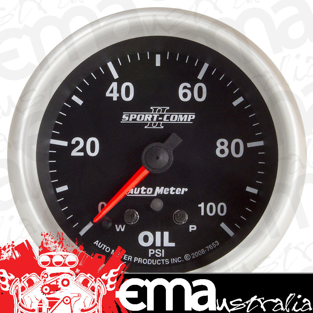 AutoMeter AU7653 Sport-Comp II Oil Pressure Gauge 2-5/8" 0-100 PSI Full Sweep