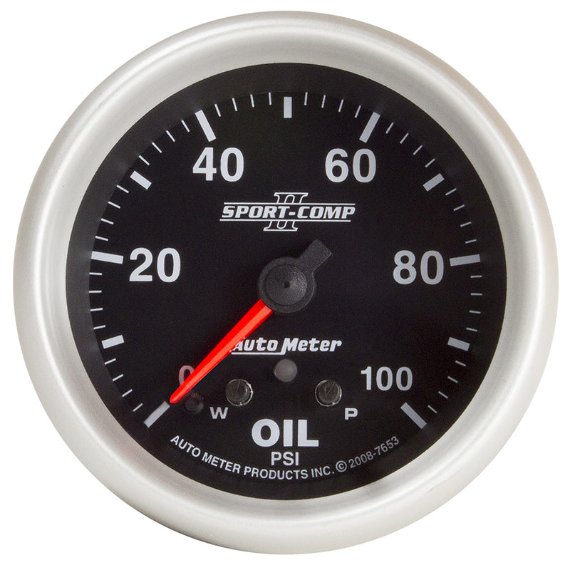 AutoMeter AU7653 Sport-Comp II Oil Pressure Gauge 2-5/8" 0-100 PSI Full Sweep
