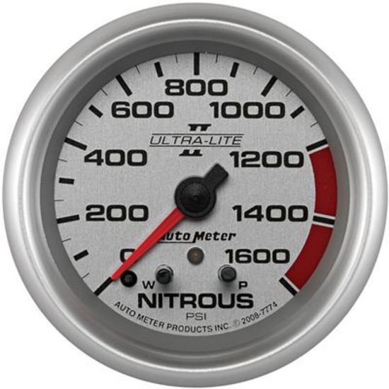 AutoMeter AU7774 Ultra-Lite II Nitrous Pressure 0-1600 PSI 2 5/8 In. Diameter Silver Face Analog Elecal