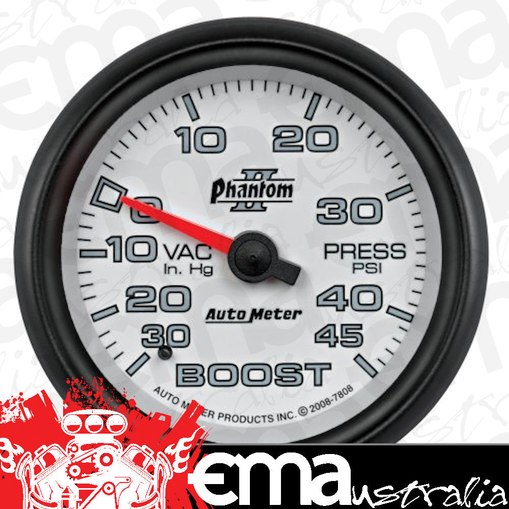 AutoMeter AU7808 Phantom II Boost/Vacuum Gauge 2-5/8" Full Sweep Mech 30 In. Hg./45 PSI