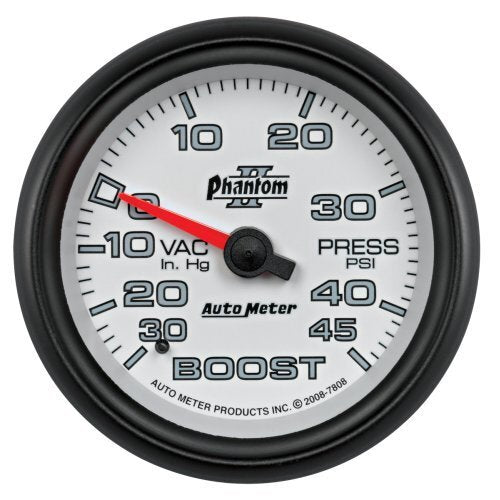 AutoMeter AU7808 Phantom II Boost/Vacuum Gauge 2-5/8" Full Sweep Mech 30 In. Hg./45 PSI