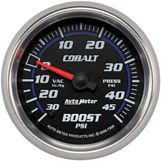 AutoMeter AU7908 Cobalt Boost/Vacuum Gauge 2-5/8" Full Sweep Mech 30 In. Hg./45 PSI