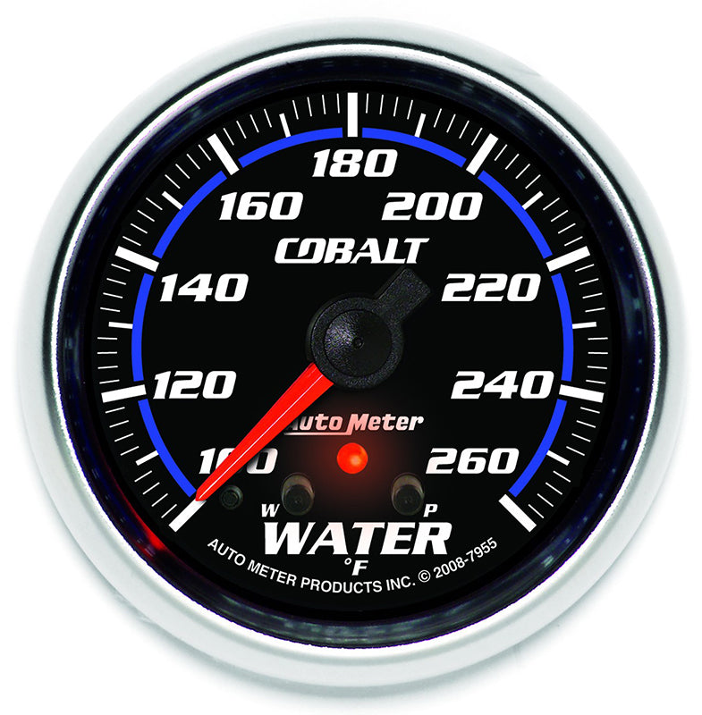 AutoMeter AU7955 Cobalt Water Temperature Gauge 2-5/8" Full Sweep Elec 100-260????F Peak Memory And Warning