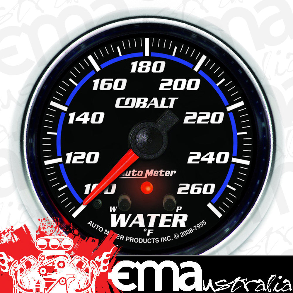 AutoMeter AU7955 Cobalt Water Temperature Gauge 2-5/8" Full Sweep Elec 100-260????F Peak Memory And Warning