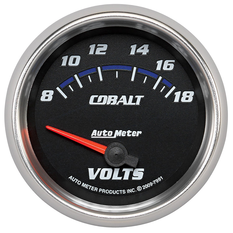 AutoMeter AU7991 Cobalt Voltmeter Gauge 2-5/8" Short Sweep Elec 8-18 Volts