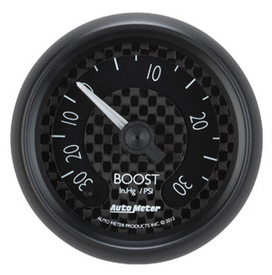 AutoMeter AU8003 GT Boost Gauge 2-1/16" Black Carbon Fiber Dial Full Sweep Mech 30 In Hg / 30 PSI