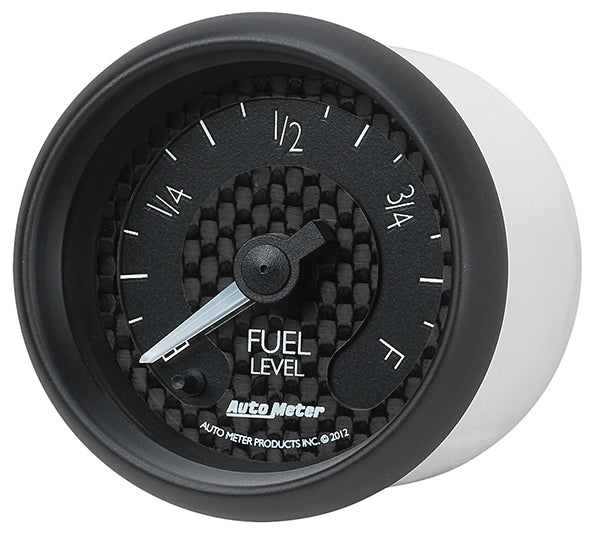 AutoMeter AU8010 GT Fuel Level Gauge 2-1/16" Black Carbon Fiber Dial Short Sweep Elec 0E-280F OHMS