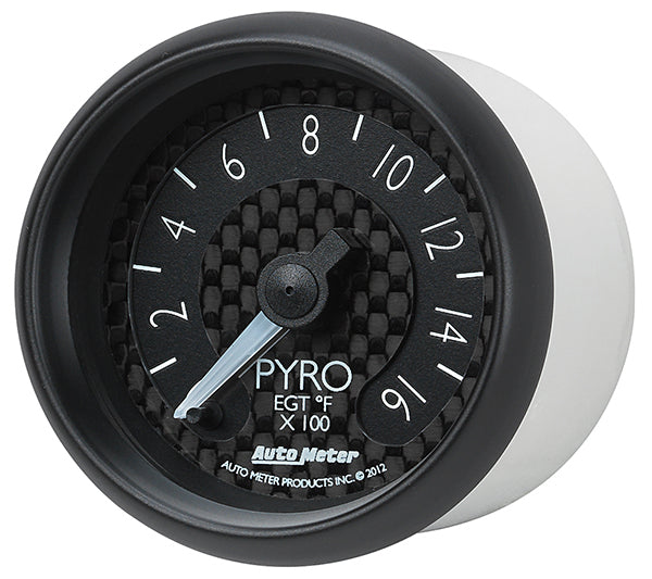 AutoMeter AU8044 GT Pyrometer Gauge 2-1/16" Black Carbon Fiber Dial Full Sweep Elecal 0-1600¶øF