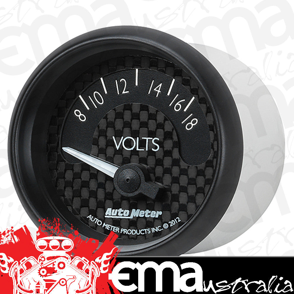 AutoMeter AU8092 GT Voltmeter Gauge 2-1/16" Black Dial Short Sweep Elecal 8-18 Volts