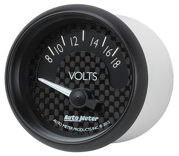 AutoMeter AU8092 GT Voltmeter Gauge 2-1/16" Black Dial Short Sweep Elecal 8-18 Volts