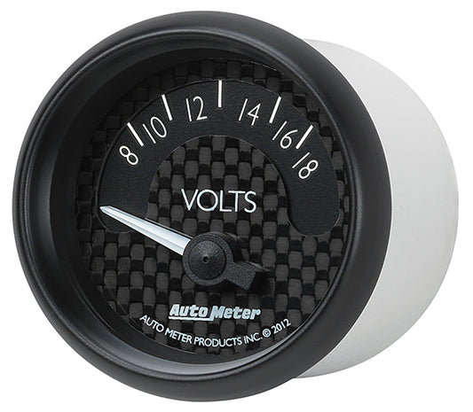 AutoMeter AU8092 GT Voltmeter Gauge 2-1/16" Black Dial Short Sweep Elecal 8-18 Volts