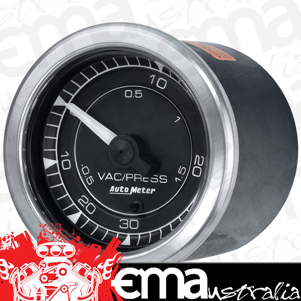 AutoMeter AU8159 Chrono Boost/Vac Gauge 2-1/16" Black Dial Full Sweep Elec 30 In Hg / 30 PSI