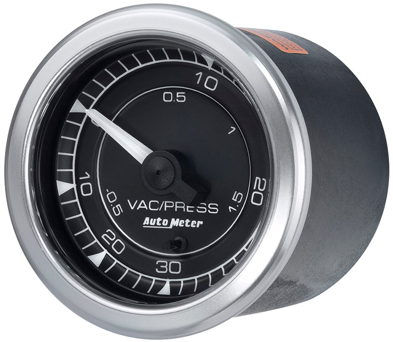 AutoMeter AU8159 Chrono Boost/Vac Gauge 2-1/16" Black Dial Full Sweep Elec 30 In Hg / 30 PSI