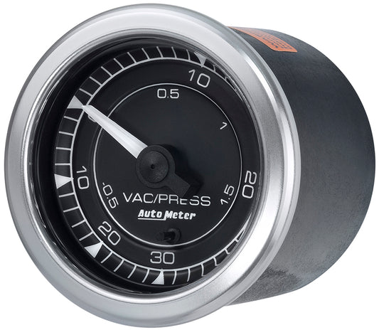 AutoMeter AU8159 Chrono Boost/Vac Gauge 2-1/16" Black Dial Full Sweep Elec 30 In Hg / 30 PSI