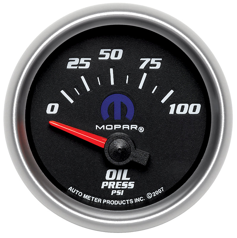 AutoMeter AU880015 Mopar Oil Pressure Gauge 2-1/16" Black Dial/Silver Bezel Short Sweep Elec 0-100 PSI