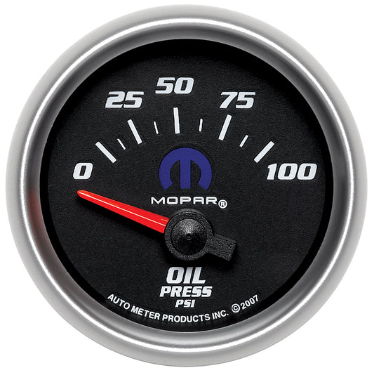AutoMeter AU880015 Mopar Oil Pressure Gauge 2-1/16" Black Dial/Silver Bezel Short Sweep Elec 0-100 PSI