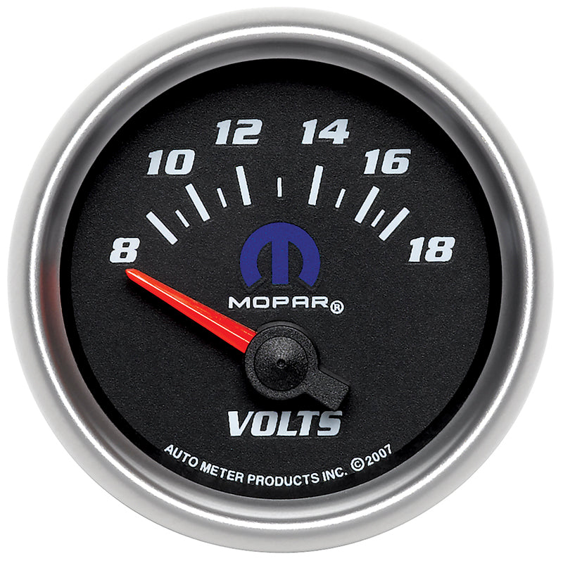 AutoMeter AU880021 Mopar Voltmeter Gauge 2-1/16" Black Dial/Silver Bezel Short Sweep Elecal 8-18 Volts