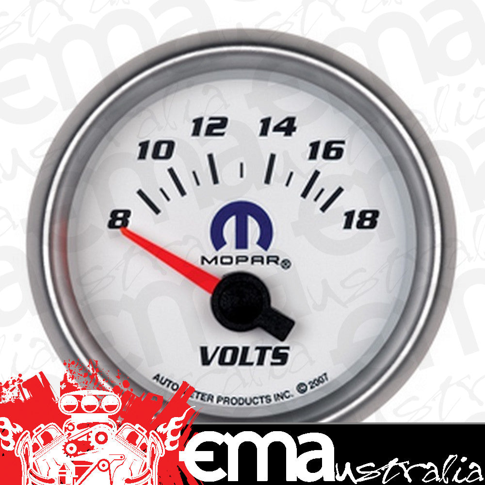 AutoMeter AU880035 Mopar Voltmeter Gauge 2-1/16" White Dial/Silver Bezel Short Sweep Elecal 8-18 Volts