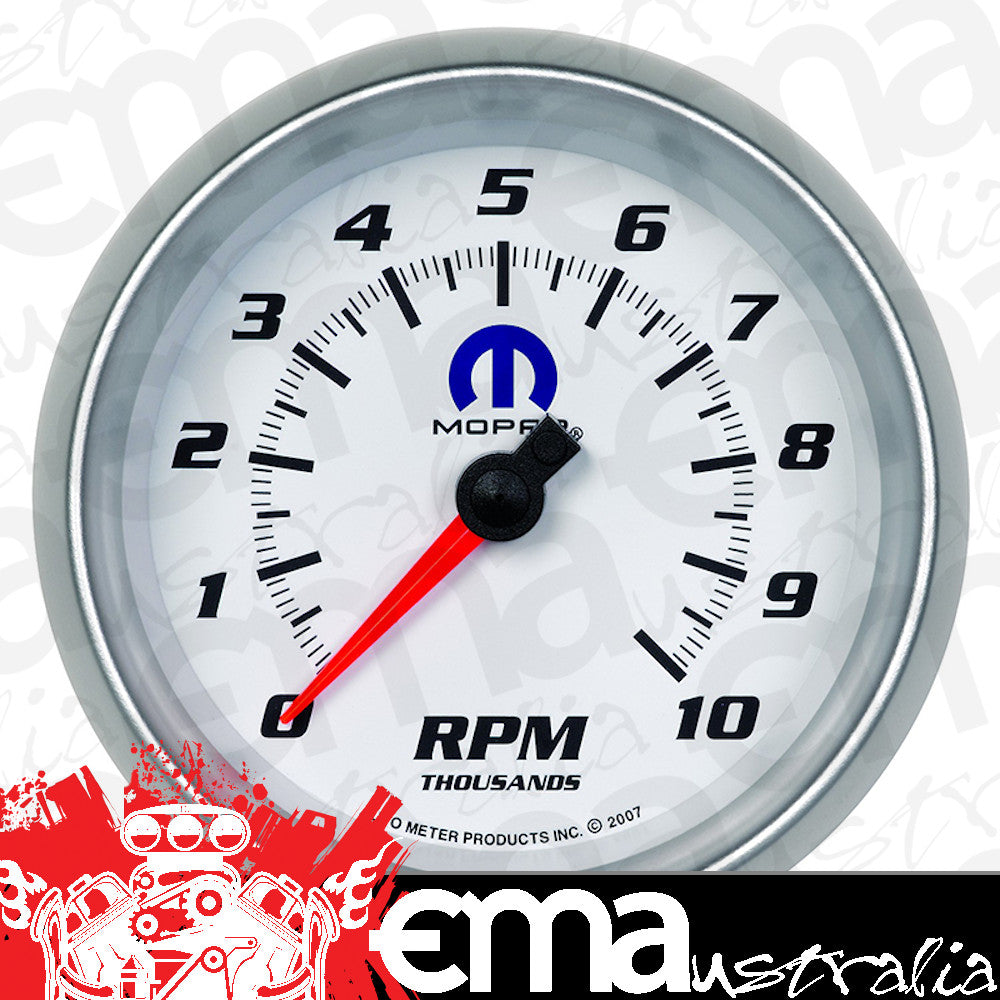 AutoMeter AU880038 Mopar Tachometer 3-3/8" White Dial/Silve Bezel 0-10 000 RPM Elecal In-Dash