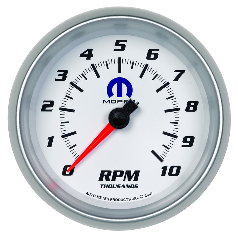 AutoMeter AU880038 Mopar Tachometer 3-3/8" White Dial/Silve Bezel 0-10 000 RPM Elecal In-Dash