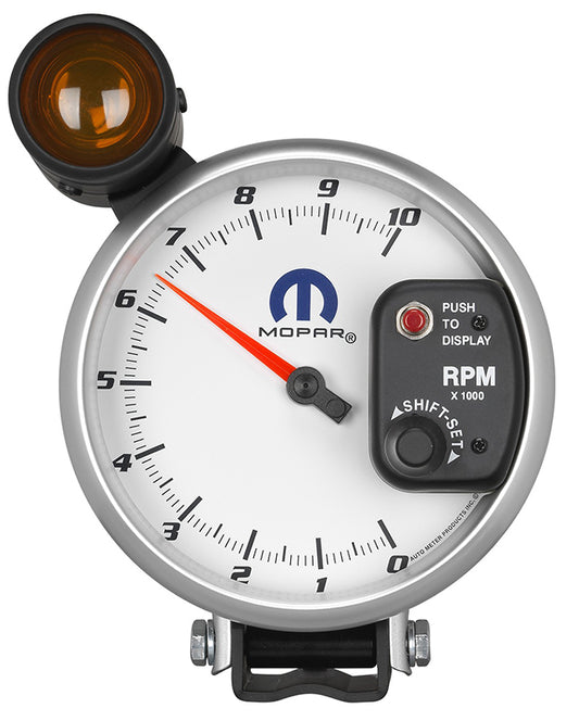 AutoMeter AU880248 Mopar Monster Tachometer 5" White Dial/Silve Bezel Pedestal Mount Shift-Lite 0-10 000 RPM
