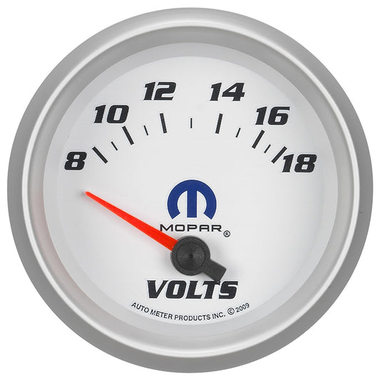 AutoMeter AU880252 Mopar Voltmeter Gauge 2-1/16" White Dial/Silver Bezel Short Sweep Elecal 8-18 Volts